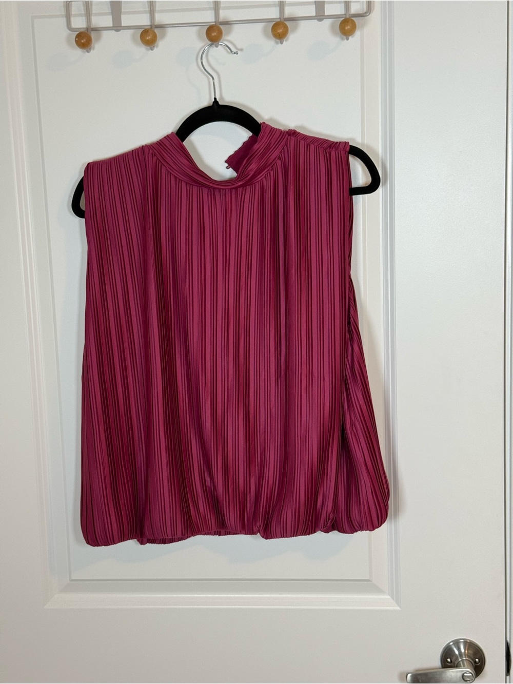 Ann Taylor Sleeveless Pleated Mock Neck Top - Magenta